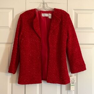 NWT Alfred Dunner Red Textured Sparkle Jacket with Lapel Women’s 8 Lined  H1